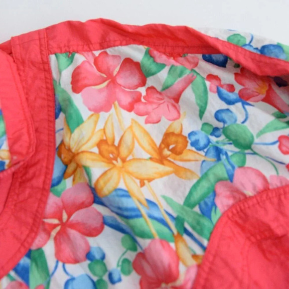 Vintage Lavon 90's 'Neon Coral & Floral Nylon Zip Up  Windbreaker Jacket L - Picture 9 of 11